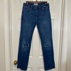 Abercrombie Kids Blue Ripped Straight Leg Jeans. Size 15/16 long